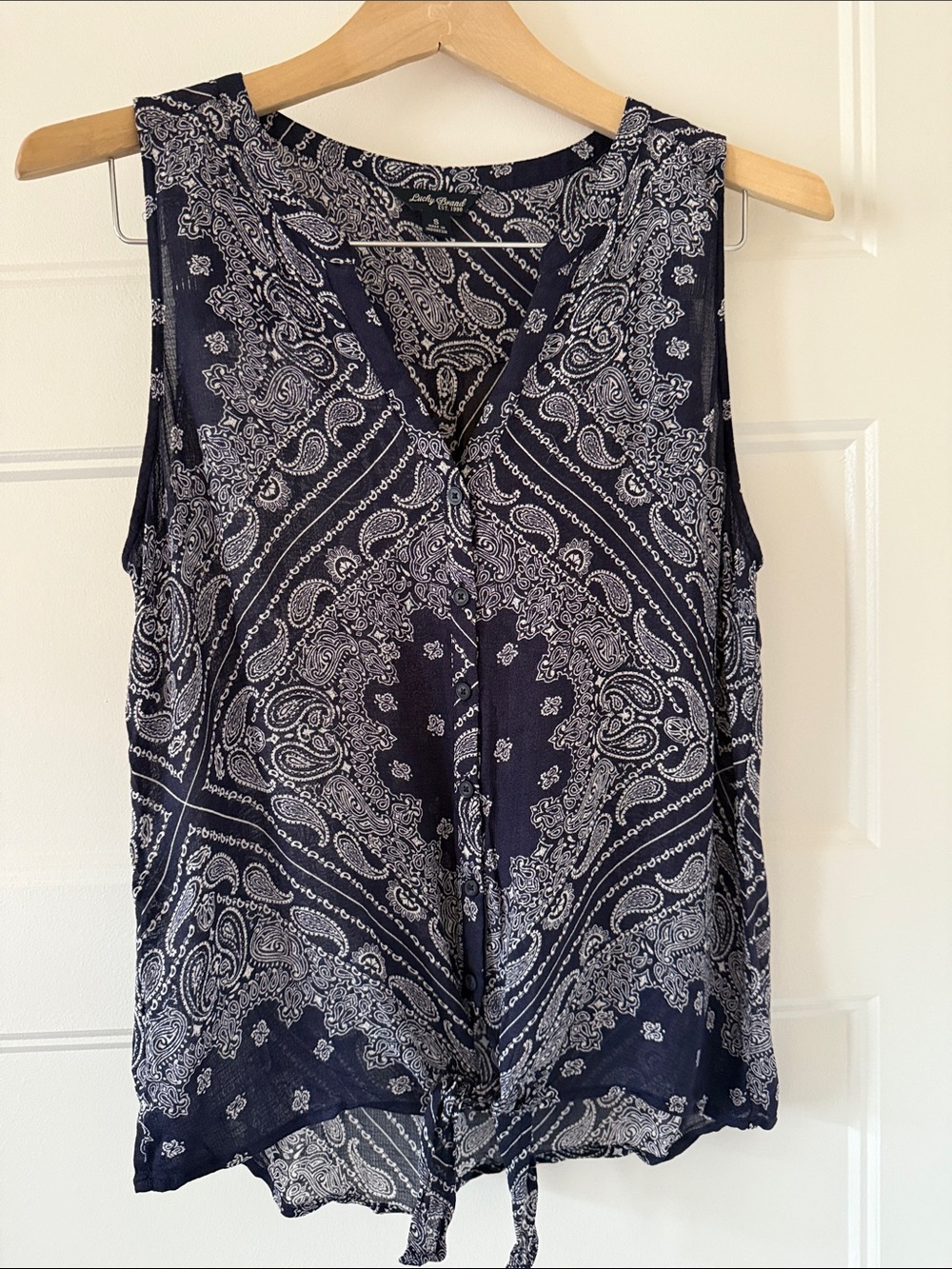 Lucky Brand Navy Paisley Tie-Front Blouse